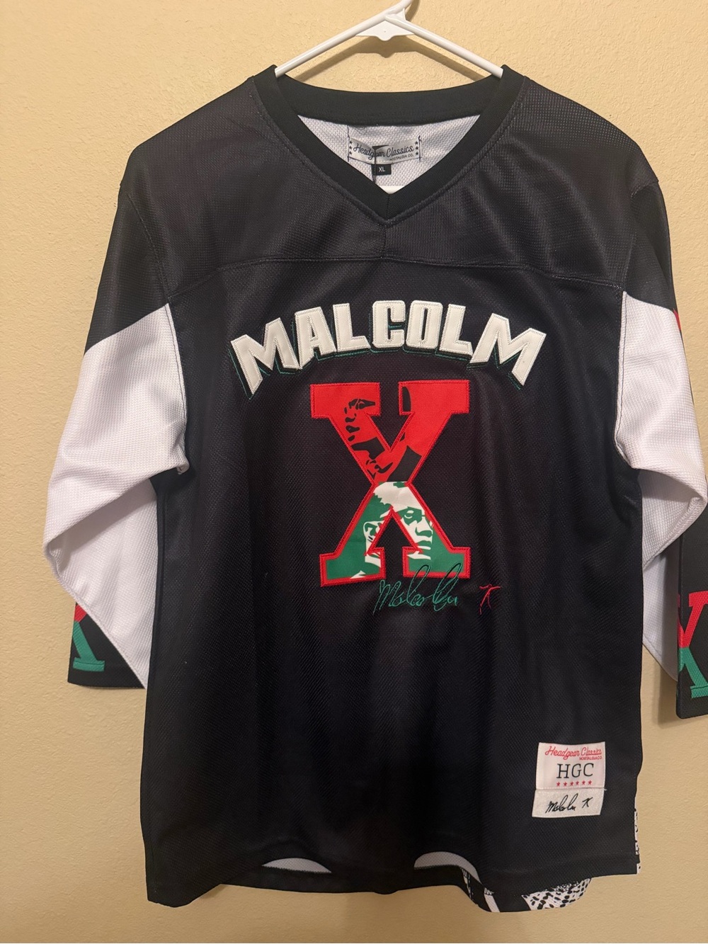 Headgear Classics Malcolm X Hockey Jersey Youth XL NWT Fight Strap Black Embroid